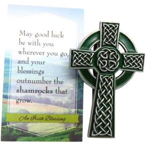 Westmon Works Celtic Cross Visor Clip Set Metal with Enamel and a Irish Blessing Prayer Card for Cars Trucks Autos