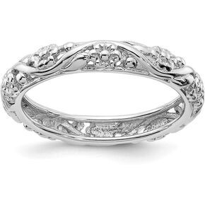 Solid 925 Sterling Silver Stackable Flower Floral Ring Eternity Band