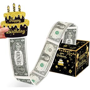 Happy Birthday Money Box for Cash Gift Pull Out, Black and Gold Surprise Gift Boxes for Kids Adults with Pull Out Happy Birthday Card and 30Pcs Transparent Bags - Creative Ways to Give Cash as A Gift in Kuwait