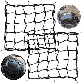 2 Package Bungee Net 6 Hook Motorcycle Cargo Net for Helmet Motorbike Bikes Elasticated Bungee Cord Cargo Net Luggage Mesh Bungee Net Storage Tie Down Adjustable 15" x15" (40x40cm)