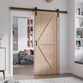 FREDBECK 48in x 84in Wood Barn Door with 8FT Barn Door Hardware Kit Included K Shape Solid Spruce Wood Panel Need to Assembly