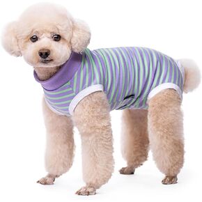 Paipeper Dog Surgery Recovery Suit,Female Male Puppy Shirt,Dog Spay Neuter Onesie,E-Collar Cone Alternative,Abdominal Wound Protector,Prevent Licking Wound(Green Purple Stripe-s)