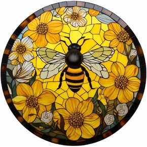 DIY Stamped Cross Stitch Kits Stained Glass Yellow Bee Flowers for Beginners Easy 11CT Needlepoint Embroidery Counted Cross Stitch Kits Art Craft Wall Decoration and Gift 35x35cm