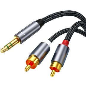 3.5mm to 2 RCA Audio Cable, 4FT RCA to 3.5mm Aux Cable Braided, Audio Aux to RCA Adapter Cable for Speaker, Subwoofer, 1/8 to RCA Stereo Audio Cord