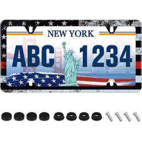 Mountains License Plate Frame Funny Black and White Mountain License Plate Holder Stainless Steel Rust-Proof Auto Parts Personalise Decoration with Screws for Men Women Cover 4 Holes 1pcs