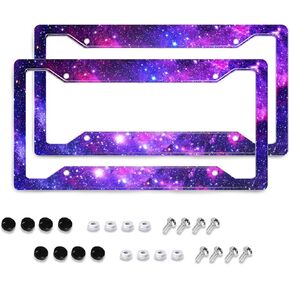 American Flag License Plate Frames- Retro Patriotic USA Black White Stars and Stripes Flag Aluminum Holder Cover with Stainless Steel Screws Caps, 2 Pack for Front and Rear Car Tags