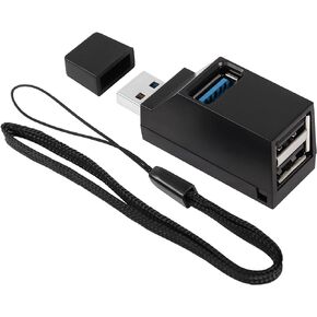 QIANRENON USB Hub 90 Degree Splitter 3 Port USB 3.0 Adapter Portable Powered Data USB Hub Transfer for PC Laptop USB Flash Drives，Black