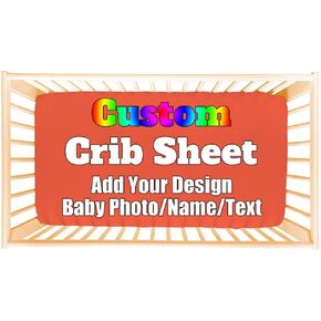 Custom Fitted Baby Crib Sheets Add Your Baby Name Picture Personalized Baby Name Crib Mattress Sheets for Boys and Girls Customized Portable Crib Sheets Bedding Sheets, WhiteA