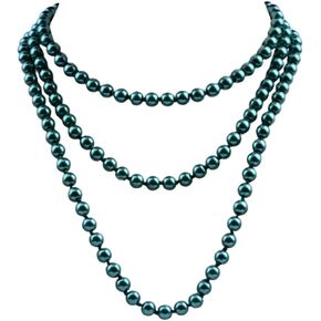Long Pearl Strand Necklace Faux Pearl White Beads Layered Necklaces Vintage Colorful Pearl Bead Multi Strands Necklace 1920s Gatsby Costume Jewelry