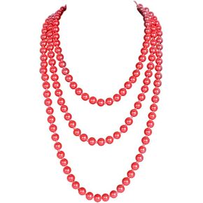 Long Pearl Strand Necklace Faux Pearl White Beads Layered Necklaces Vintage Colorful Pearl Bead Multi Strands Necklace 1920s Gatsby Costume Jewelry
