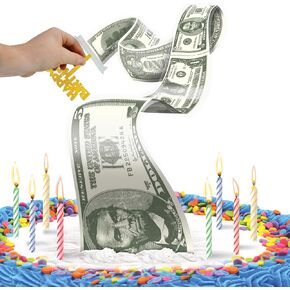 BEST PARTY EVER! Cash Stash Cake Surprise Candle Set, Pull Out Money Box for Birthday Cake with 24 Candles, Holds Up to 40+ Bills, Birthday Cake Topper