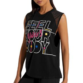 SweatyRocks Women's Graphic Mesh Sleeveless Athletic Workout Tank Tops Shirts