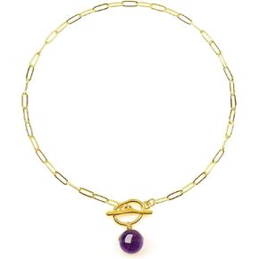 COAI Womens Paperclip Link Chain Stone Bead Necklace