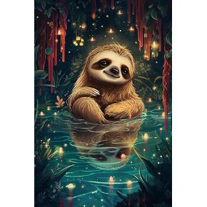 Zlinnar DIY Cute Sloth Diamond Painting for Adults Beginners, 5D Full Circle Diamond Dot Paint with Gem Art Kit Wall Living Room Decor Rectangular Diamond Painting Gift 12×16 Inches