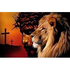 HONGJIE 5D DIY Diamond Painting by Number Kits Lion Jesus Cross 16X20 Inch for Adults and Kids, Round Full Drill Rhinestone Stitch Mosaic Art Home Wall Decoration Gift Option., Multicolor