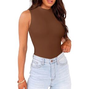 WAYMAKER Mock Neck Bodysuits for Women Sleeveless Basic Tank Top Body Suit Shirts