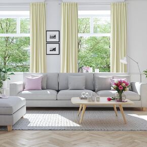 AZRMT White Curtain - 2 Panels Faux Linen Drapes for Living Room - Room Darkening, Tab Back and Rod Pocket - 52x63 Inches