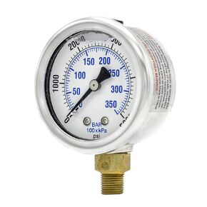 Liquid Filled Lower Mount Pressure Gauge with 2" Dial, 0-5000 PSI, 1/8" Male NPT Connection, Stainless Steel CASE and Bezel (1)