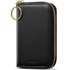 Wallet Women Zipper Bifold Small Leather Card Holder Wallet RFID Blocking with ID Window and Coin Pocket Black