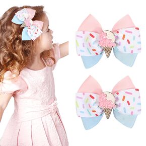 2 Pcs Baby Girl Hair Clips Ice Creams Bow Hair Clips Cute Snap Barrette Thick Thin Hair Accessories for Little Girls Kids Teens Women (Blue)