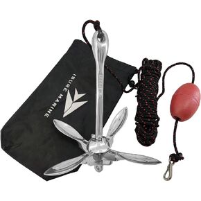 أطقم مرساة ISURE MARINE Kayak، 3.5 رطل 316 من الفولاذ المقاوم للصدأ قابلة للطي مجموعة مرساة العنب مع عوامة PVC بحبل 29.5 قدم وحقيبة تخزين لزورق الكاياك والقوارب الشراعية وصيد الأسماك والقوارب الصغيرة جت سكي