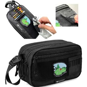 Golf Pouch Bag for Balls Accessories Valuables | Customizable with Hook-and-Loop Panel | Ideal Golfer Gift, Includes Tee-Holder and Motivation Patches | Also Great for Gym Sports Travel Tactical