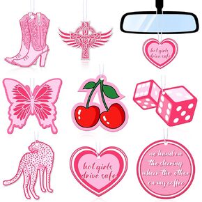 8 Pcs Pink Preppy Boho Car Air Freshener Y2k 2000s Essential Oil Pendant Gift Hanging Cute Slice Car Diffuser Ornament Air Fresheners for Car Interior Accessories Home Room Decor(Cherry)