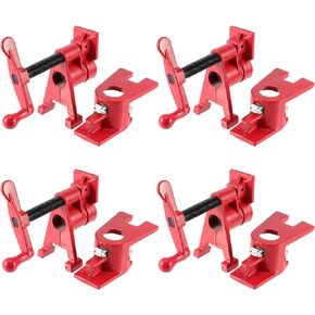 ZEONHAK 4 Pack 3/4 Inches Pipe Clamp, Wood Gluing Pipe Clamp Set, Heavy Duty Woodworking Cast Iron Clamp for Metalworking, Woodworking and Frame Assembly, Red