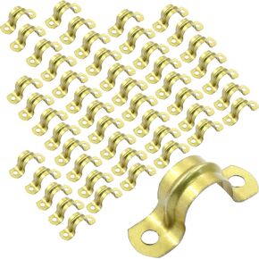 10 Pcs M50 Rigid Pipe Strap, 2 Inch Stainless Steel Two Hole Strap U Bracket Pipe Clamps Heavy Duty Conduit Clamps Tension Tube Clip Cable Clamp Hanger with 2 Holes for Pipe Cable(Gold)