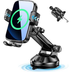 Wireless Car Charger Mount, Wireless Phone Charger for Car Auto Clamping Car Phone Holder Charger【 Wind + Vent + Dash 】Car Wireless Charger for Car for iphone 15 14 13, Samsung Galaxy S24 S23 S22 etc