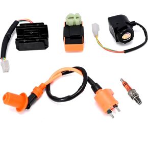 GY6 Ignition Coil 6 Pin AC CDI Box Solenoid Relay Voltage Regulator Rectifier Spark Plug Kit for 150cc 125cc 50cc ATV Quad Go Kart Moped Scooter