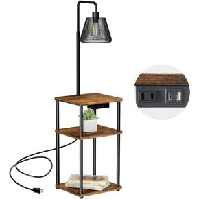 Pazarfami Floor Lamp with Table,Foor Lamp with Shelves,Side Table with USB Charging Port and Outlet,Modern Bedside Nightstand End Table with Lamp for Living Room,Bedroom,Guest Room,Bulb Included
