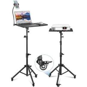 Projector Tripod Stand with Wheels, Laptop Stand Height Adjustable (1.6 m) Floor Tripod Stand with Phone Holder, Wheel Lock, Flexible Mobile Phone Stand, Perfect for Office, Home, Stage or Studio