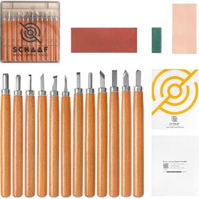 Beginner Friendly Wood Crafting Tools, Razor Sharp Detail Small Wood Chisel, DIY Wood Carving Set with Learning Videos, Rubber Stamp Carving Tools, 15pc Wood Carving Tools Set from Schaaf Tools