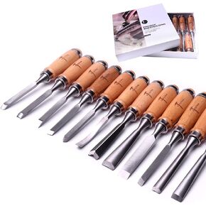 ATOPLEE 12pcs Wood Carving Chisel Set for Woodworking, Professional Wood Gouge Tools with Premium Case and Roll Up Bags for Carpenter Craftsman Gift in Most Wood Carving Project