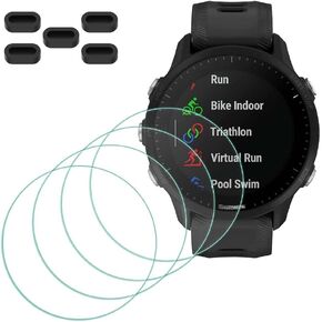 MTHGH Screen Protector for Garmin Forerunner 955/955 Solar Smartwatch [4 Pcs] + Anti-dust Plugs 5Pcs, Tempered Glass 9H Hardness Sensitive Touch Bubble Free Film Ultra-Thin Protective Cover