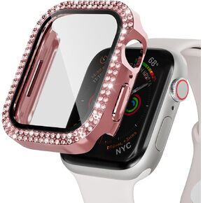 TSOGIA Bling Case for Apple Watch 45mm Screen Protector Series 9/8/7, Women Glitter Diamond Crystal Rhinestone Hard PC Cover Bumper Protector Cover for iWatch Accessories 45mm, Pink