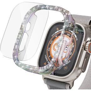 Bling Case for Apple Watch Ultra/Ultra 2 Screen Protector 49mm, Women Glitter Diamond Crystal Rhinestone Hard PC Cover Bumper Protector Cover for iWatch Accessories 49mm, Colorful