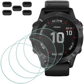 واقي شاشة MTHGH لساعة Garmin fenix 6X/ 6X Pro/ 6X Pro Solar الذكية [4 قطع] + 5 مقابس مضادة للغبار، غطاء واقٍ رفيع للغاية من الزجاج المقسى 9H صلابة خالية من الفقاعات