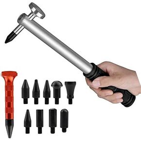 HiYi Auto Body Dent Removal Repair Hail Hammer Blending Hammer Screw-On Tips Tap Down Tools With 9 Pcs Different Size Metal Paintless Dent Removal Tools