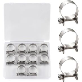 SPEEDWOX 10 Pcs Mini Fuel Injection Hose Clamps 304 Stainless Steel Adjustable Pipe Hose Clip Tube Clamps Set with Storage Box for Diesel Petrol Pipe Automotive Plumbing (6-8mm)