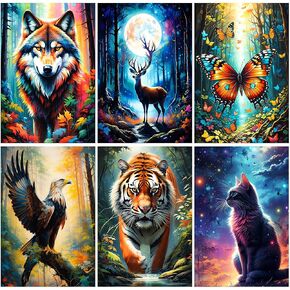 FURDOHAI 6 Pack Diamond Art Kits for Adults Kids and Beginners 5D Diamond Art Kits,DIY Forest Animals Collection Diamond Art Packs Gem Art Wall Decor 11.8x15.7inch (Forest), zs-003