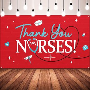 Thank You Nurses Backdrop Decorations, Large Fabric Nurse Appreciation Backdrop Banner, Week Sign Photo Booth Background for Nurse Week Party Indoor Outdoor Decor Supplies, 73 x 43 Inches (Red)