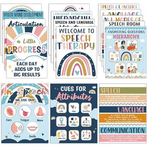 Jacyan 16Pcs Speech Therapy Posters for Classroom Decorations Boho Speech Language Pathologist Bulletin Board Decorations Speech Therapy Wall Decor for Classroom School Office Art Print 11 x 14 Inches