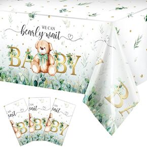 Bear Baby Shower Tablecloth Plastic Bear Table Cover We Can Bearly Wait Baby Tablecloth Bear Balloon Star Flower Table Cover for Kids Birthday Party and Baby Shower, 54 x 108 Inch (Pink,3 Pack)