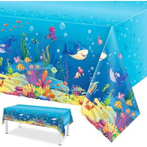 Under The Sea Tablecloths Ocean Waves Table Covers Ocean Animal Shark Table Clothes Underwater Plastic Table Covers for Fishing Beach Pool Birthday Party Decoration Supplies (3 Pcs)