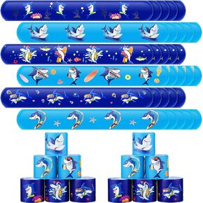 36 Pcs Shark Party Favors Shark Slap Bracelets Toys Kids Bracelets Snap Bands Birthday Decorations Ocean Sea Animal Theme Birthday Party Supplies Class Prize