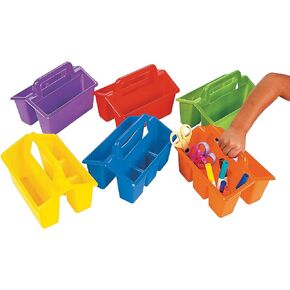Fun Express Table Caddy Storage Baskets - Set of 6 - Stack for Easy Storage - Basket has 4 Compartments - Classroom Caddies for Teachers and Daycare Supplies - VBS Vacation Bible School Supplies/Decor