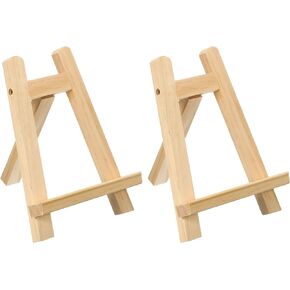 PATIKIL 7.9" Mini Wooden Easel Stand, 2 Pack Table Use Triangle Holder for Displaying Photos, Card, Canvases, Wedding, Wood Color