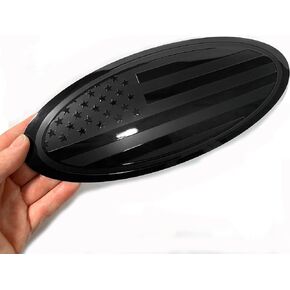 12 inch Front Grille Tailgate Rear Aluminum Overlay American Black Flag Emblem for Superduty F250 F350 Super Duty (Black, 12")